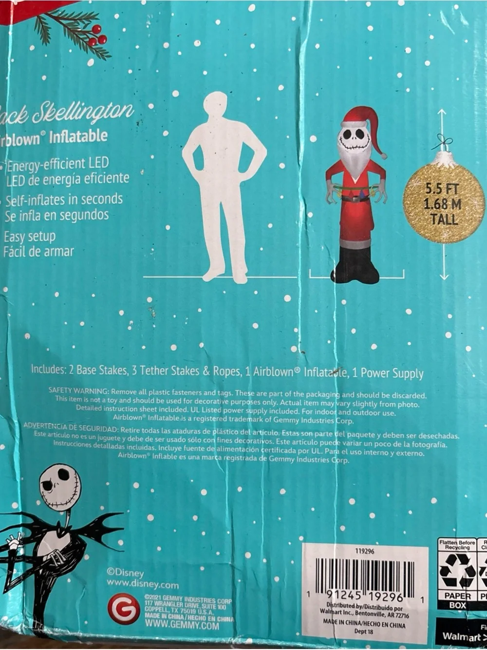 Gemma Jack skelington nightmare before Christmas inflatable decor 5.5’